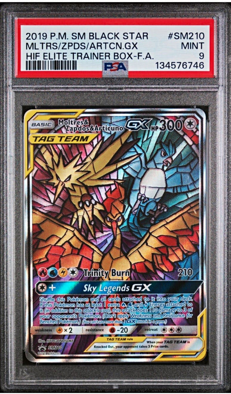 Pokemon TCG Moltres & Zapdos & Articuno GX SM210 TAG TEAM FA Holo EN PSA 9