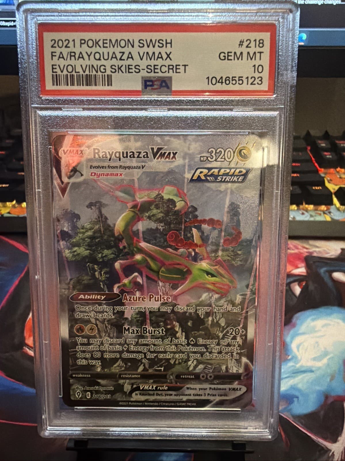 Rayquaza VMAX (Alternate Art Secret) 218/203 SWSH07: Evolving Skies Holo PSA 10