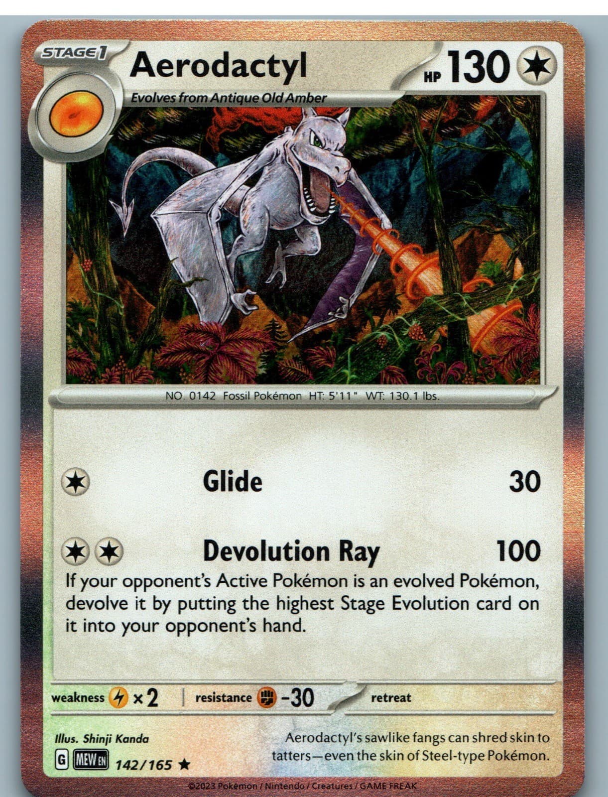Aerodactyl 142/165 Rare 151 Pokemon Holo Near Mint