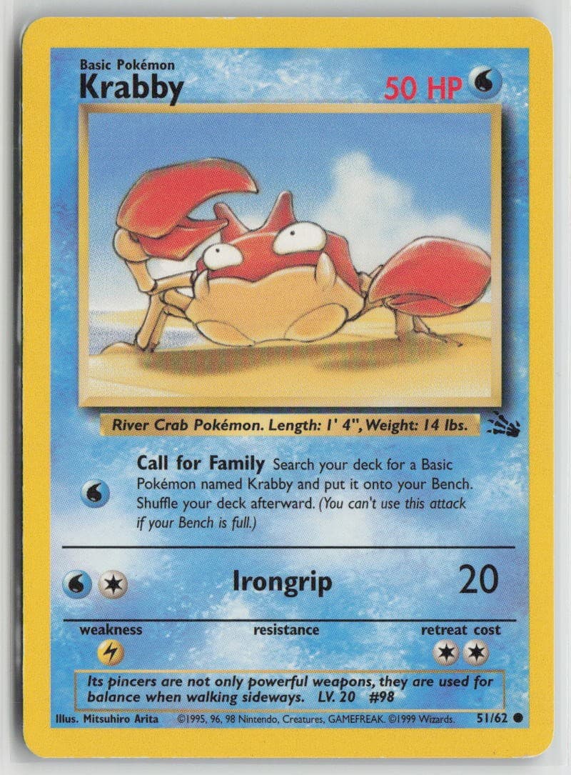 Krabby 51/62 Common Fossil Pokemon Unlimited Moderately Played