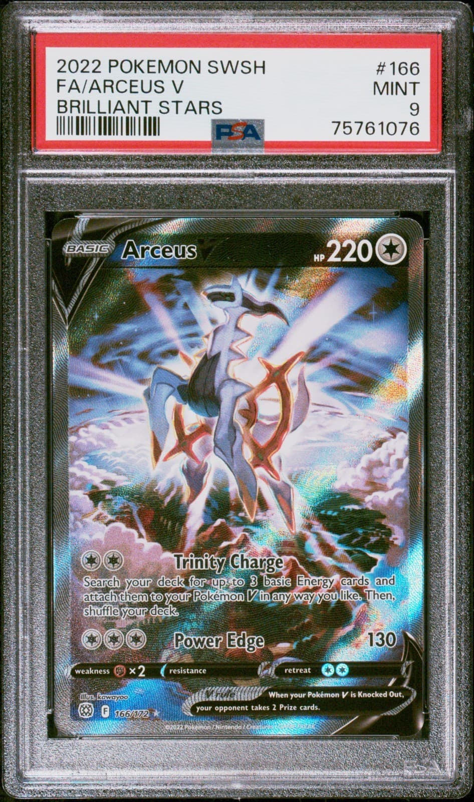 2022 Pokemon SWSH Brilliant Stars Arceus V #166/172 PSA 9 MINT Full Art