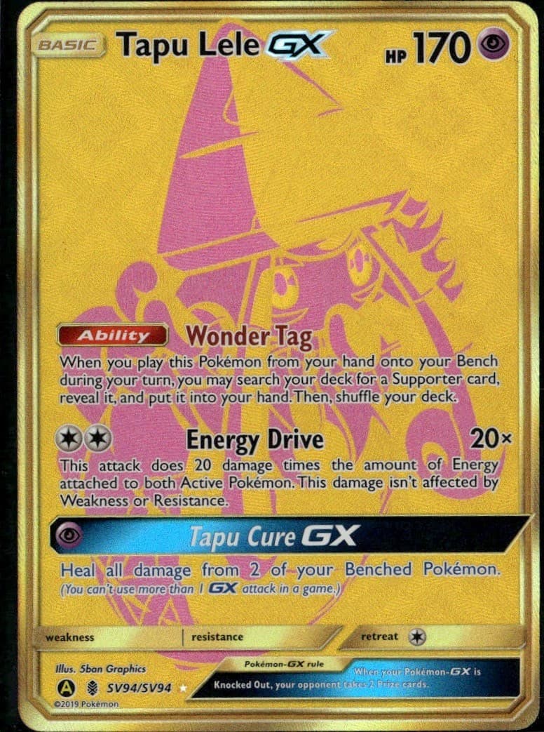 Tapu Lele GX Shiny Holo Rare Hidden Fates Shiny Vault SV94/SV94 Psychic Pokemon