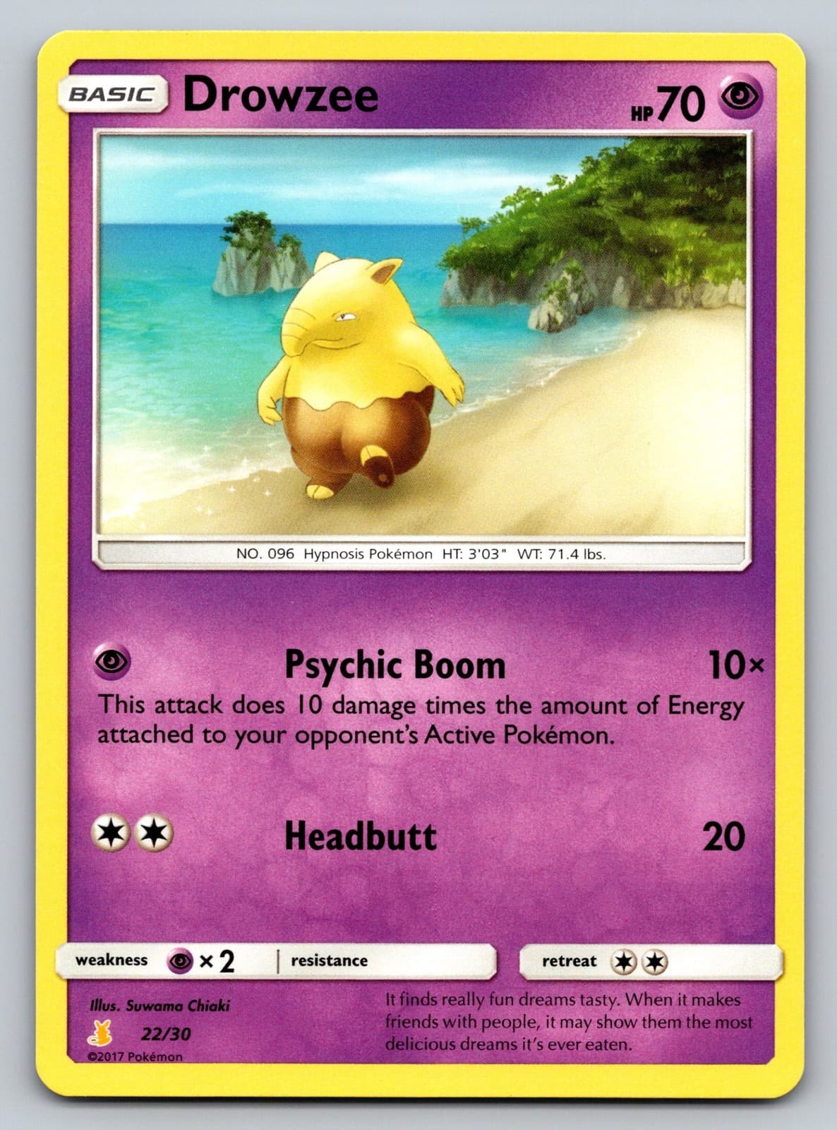 Drowzee 22/30 SM Trainer Kit: Lycanroc & Alolan Raichu Pokemon Card - NM