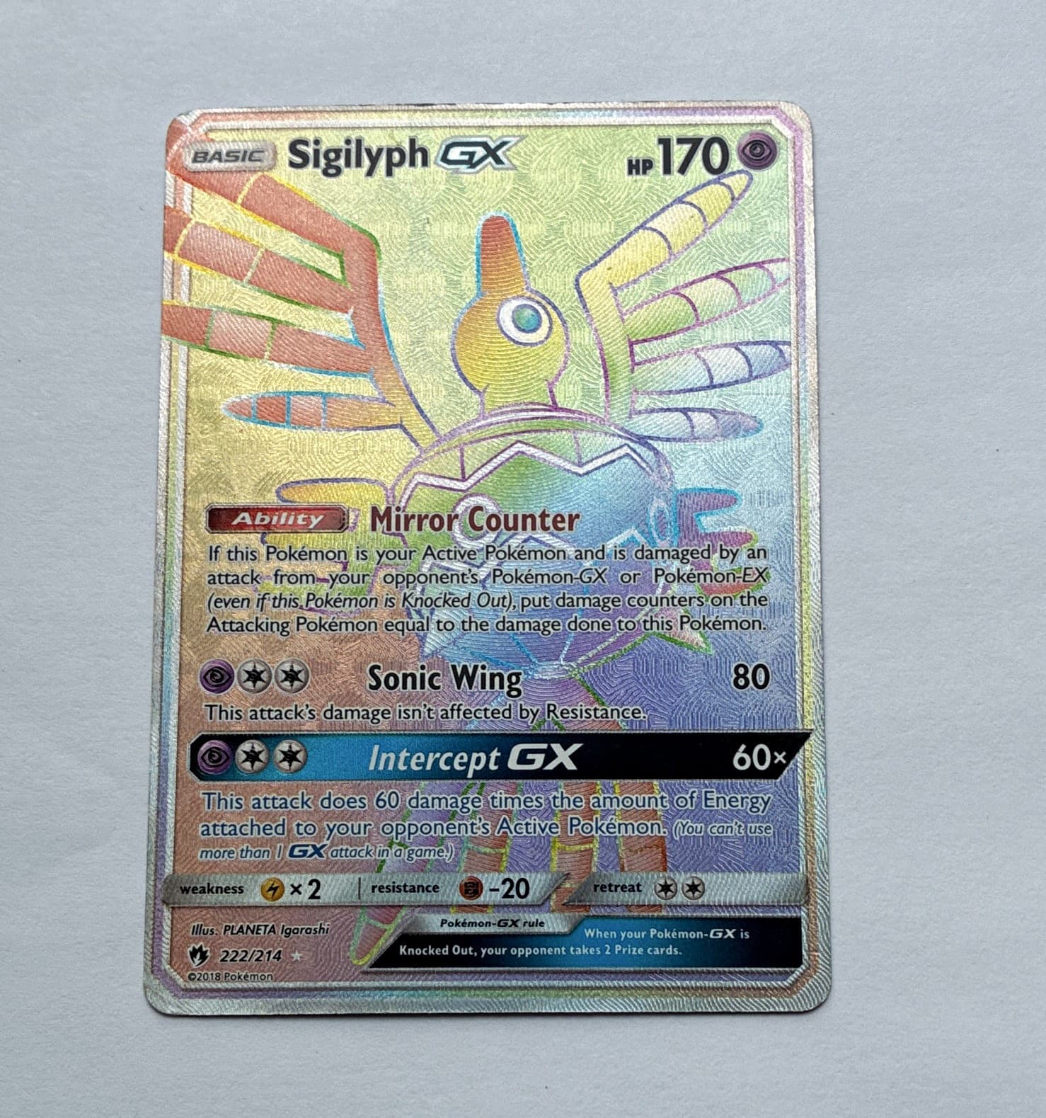The Pokémon Company Sigilyph GX 222/214 Lost Thunder EN Holo Full Art Secret