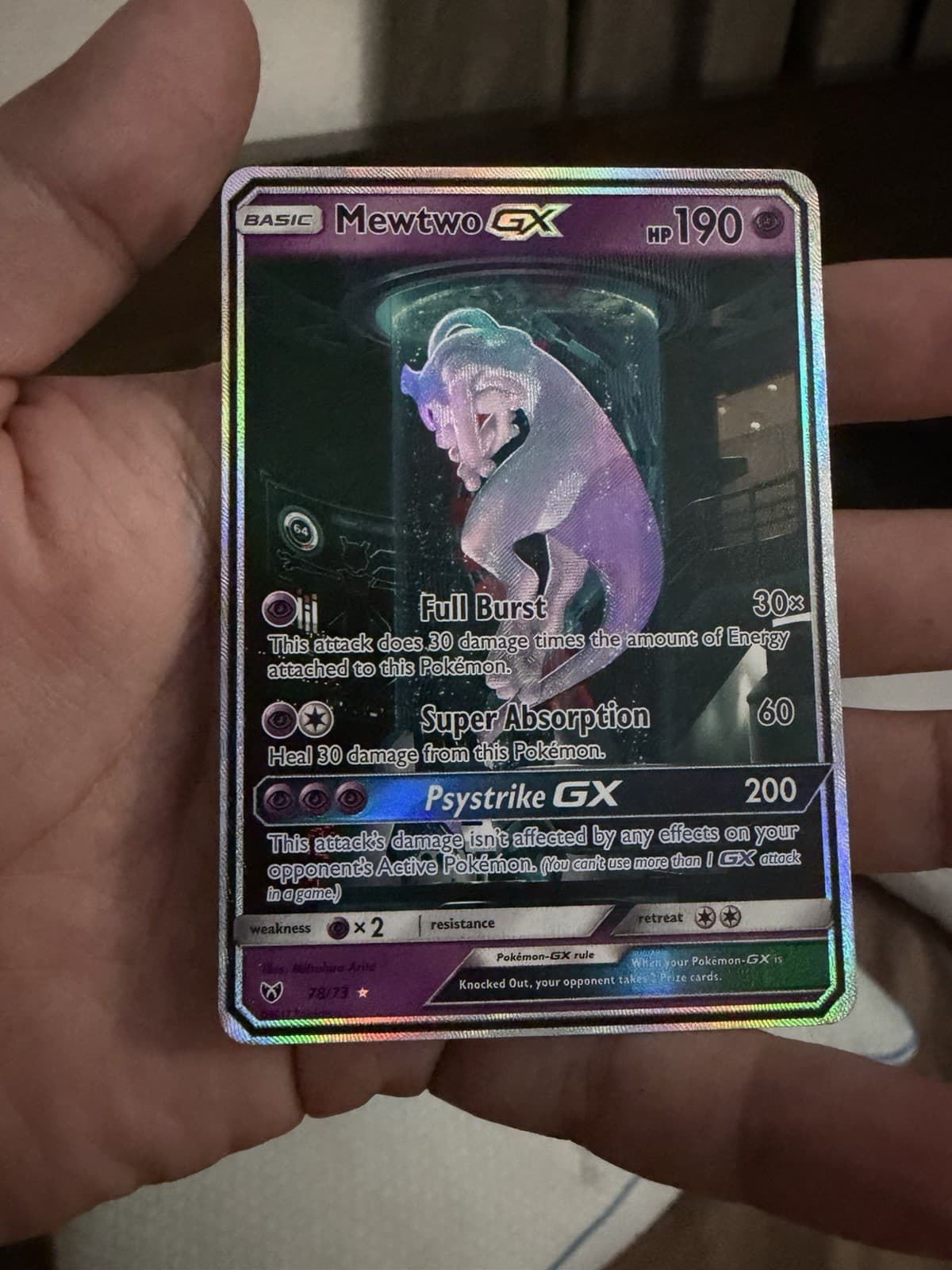 Pokemon TCG Mewtwo GX Holo Card Secret Shining 78/73 Shining Legends Near Mint