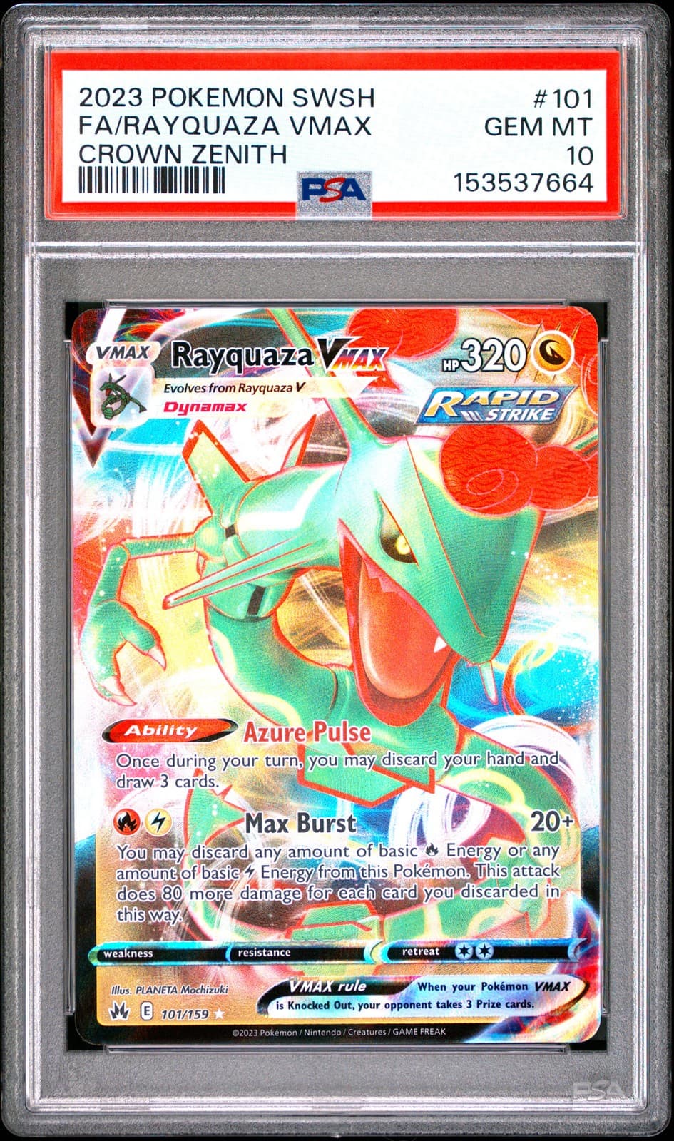 2023 Pokemon Sword And Shield Crown Zenith #101 Fa/Rayquaza Vmax PSA 10
