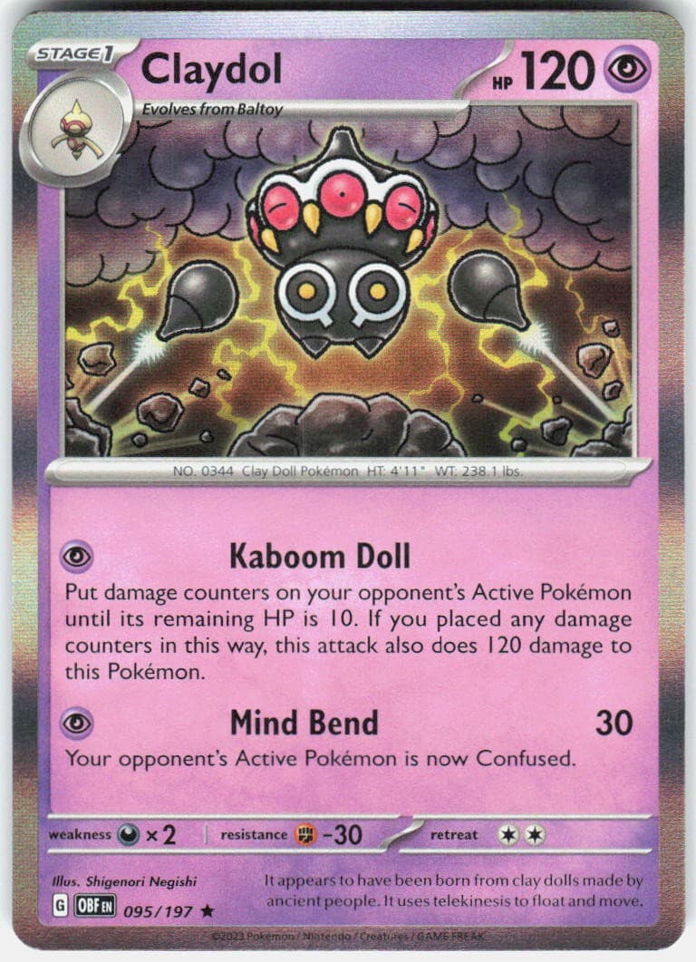 Claydol 095/197 Rare Obsidian Flames Pokemon Holo Near Mint