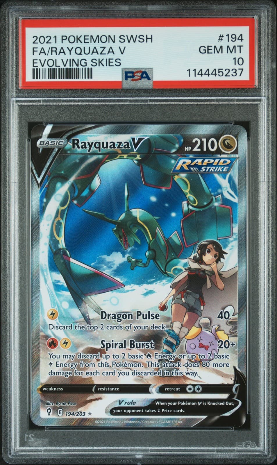 2021 POKEMON SWORD & SHIELD EVOLVING SKIES #194 FULL ART/RAYQUAZA V PSA 10