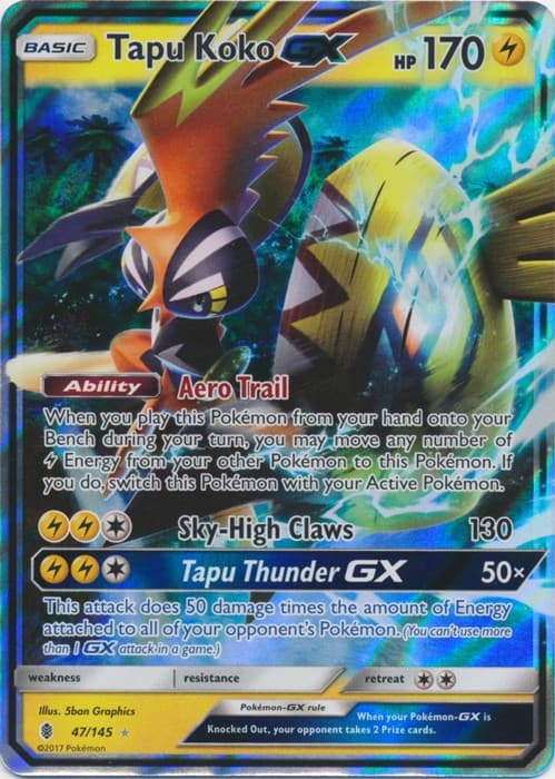 Tapu Koko GX - 47/145 - Ultra Rare (Hp) Guardians Rising - Lightning Pokémon