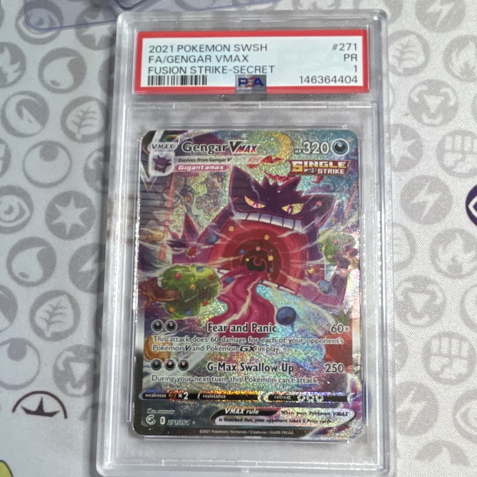 PSA 9 2021 Pokemon Gengar VMAX Alt Art 271/264 Fusion Strike Holo Cert 146364404