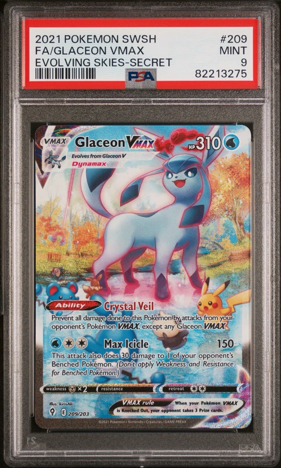 Pokemon Glaceon VMAX 209/203 Evolving Skies Alt Art Secret Holo PSA 9