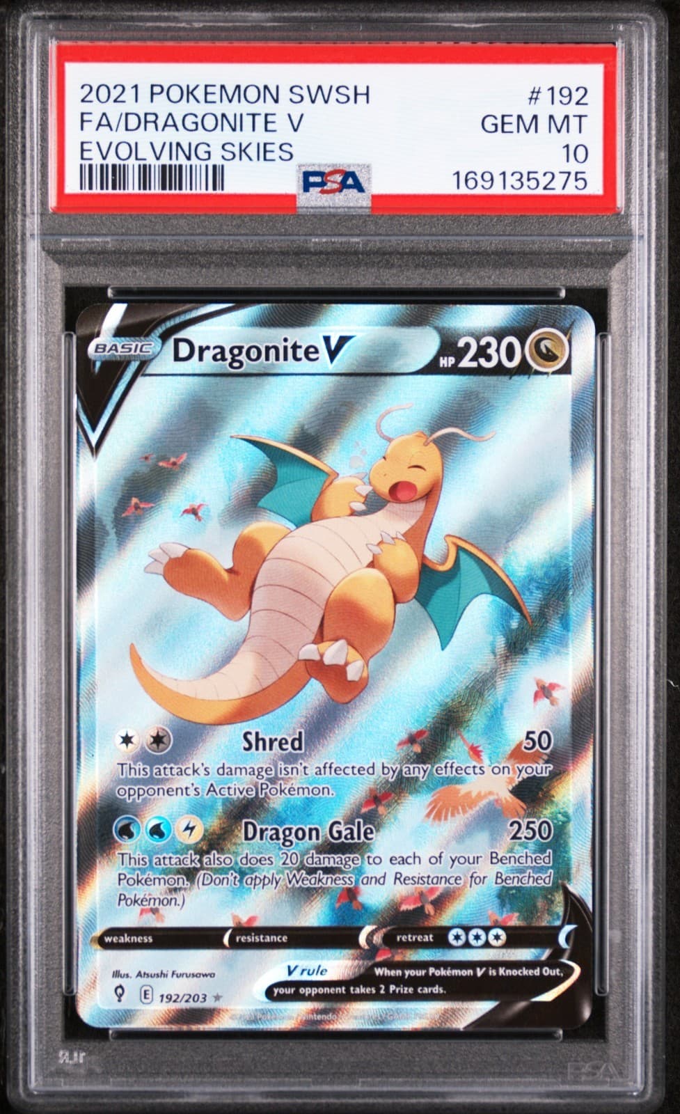 Pokemon 2021 Evolving Skies Dragonite V 192/203 Alt Full Art Holo PSA 10