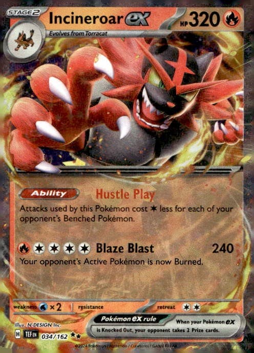 Incineroar ex 034/162 SV05 Temporal Forces Holo DR NM English Pokémon