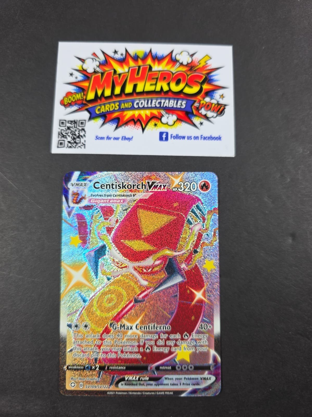 NM Pokemon TCG Darkness Ablaze - 191/189 Centiskorch Vmax Secret Rare Rainbow