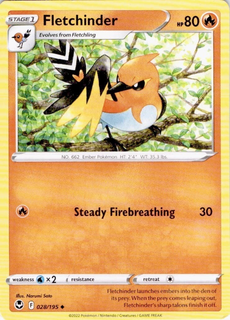 Fletchinder 028/195 Uncommon Silver Tempest Pokemon Lightly Played