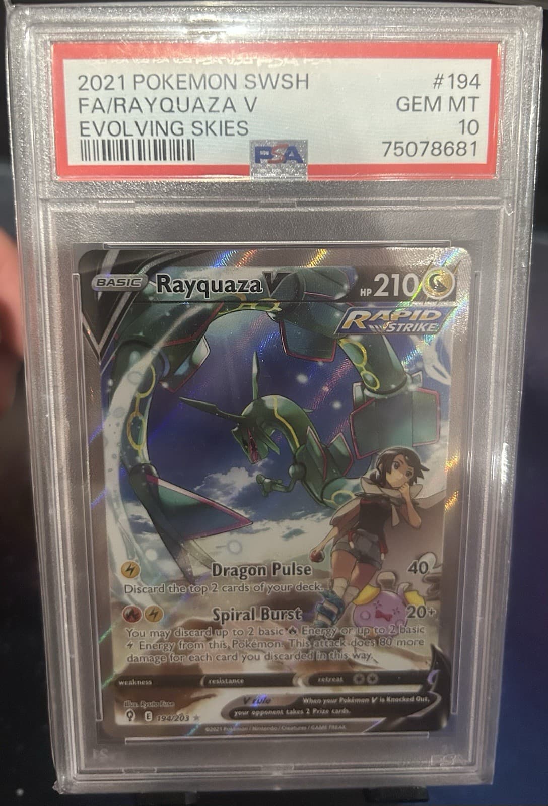 Pokemon Rayquaza V Alt Full Art Holo 194/203 Evolving Skies PSA 10 Cert 75078681
