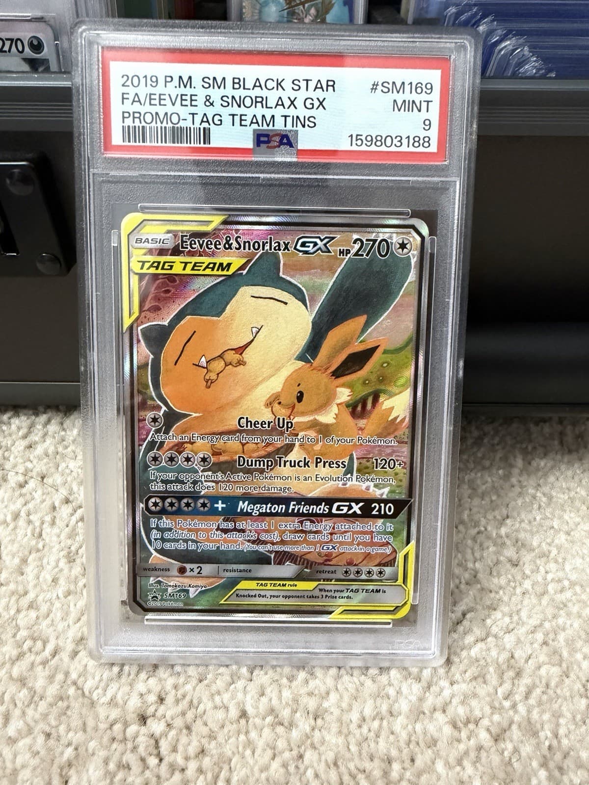 Eevee & Snorlax GX SM169 Sm Holo PSA 9