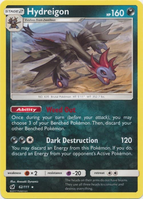 Hydreigon - 62/111 - Rare (Near Mint) Crimson Invasion - Darkness Pokémon