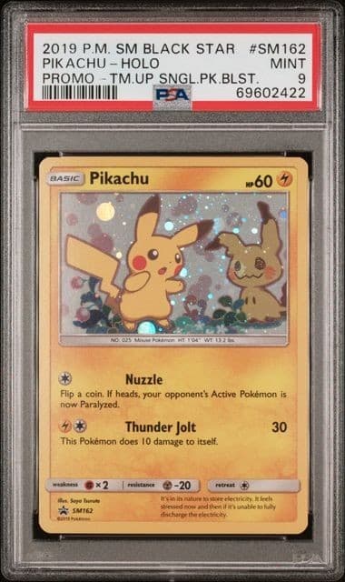 2019 Pokemon SM Black Star Pikachu-Holo Promo TM UP SNGL.PK.BLST. #SM162 PSA 9