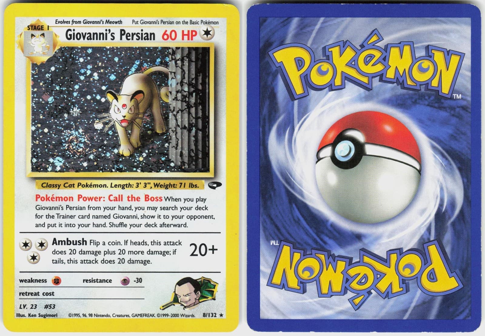 Giovanni's Persian 8/132 R Gym Challenge Pokemon Unlimited Holo MP