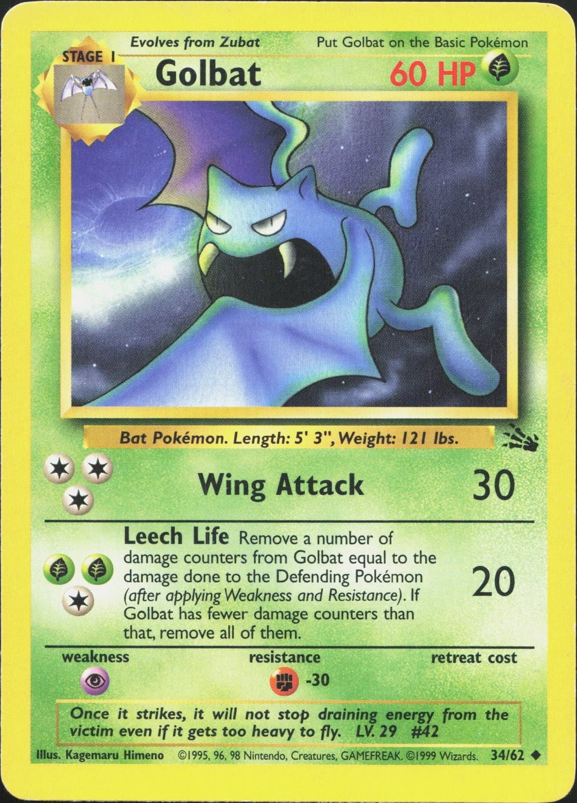 Pokemon Golbat 34/62 Fossil MP [5M7BMO]