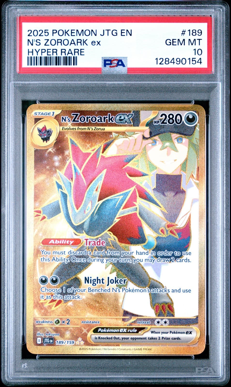 2025 POKEMON JTG EN-JOURNEY TOGETHER HYPER RARE #189 N'S ZOROARK EX PSA 10