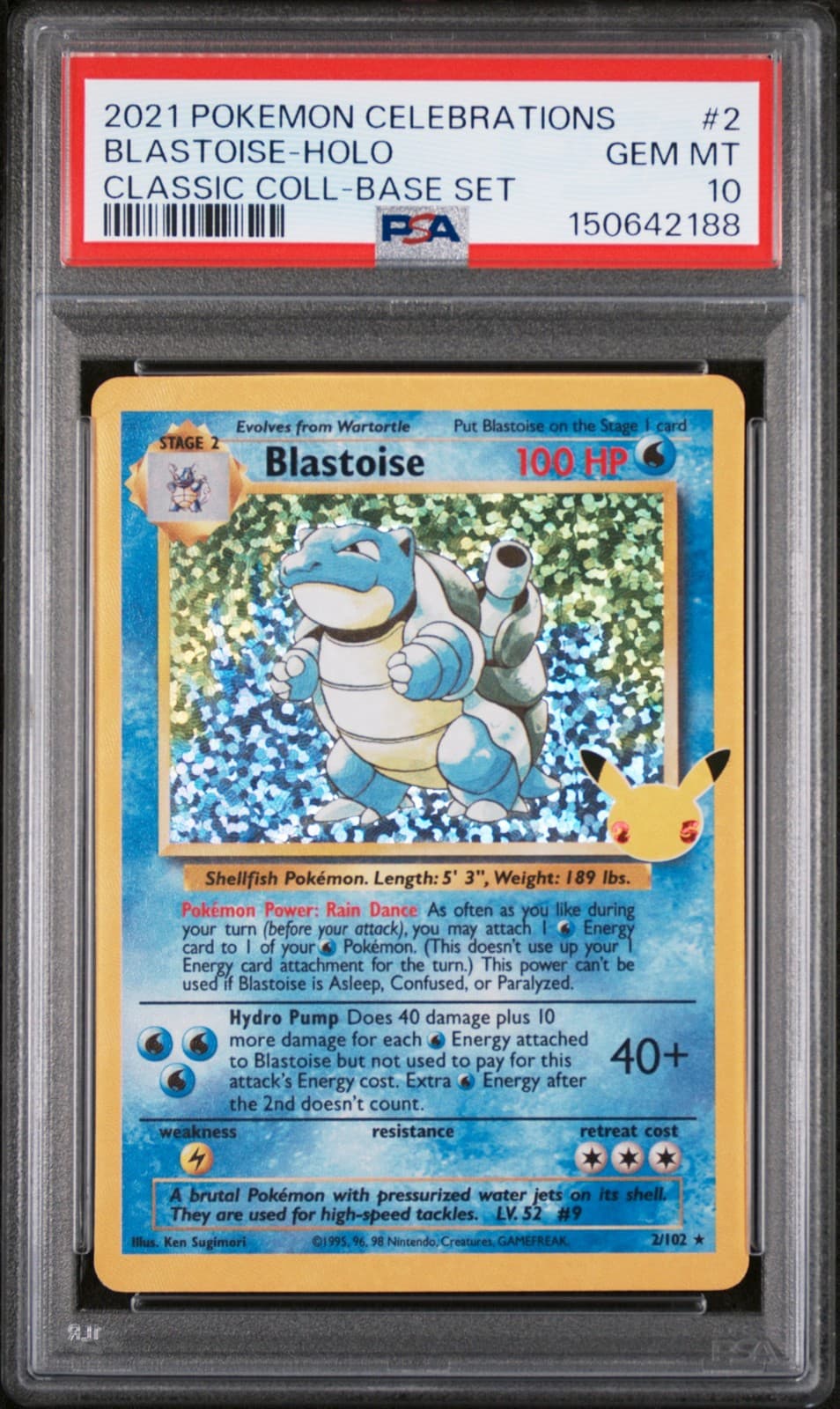 2021 POKEMON CELEBRATIONS CLASSIC COLLECTION #2 BLASTOISE-HOLO PSA 10
