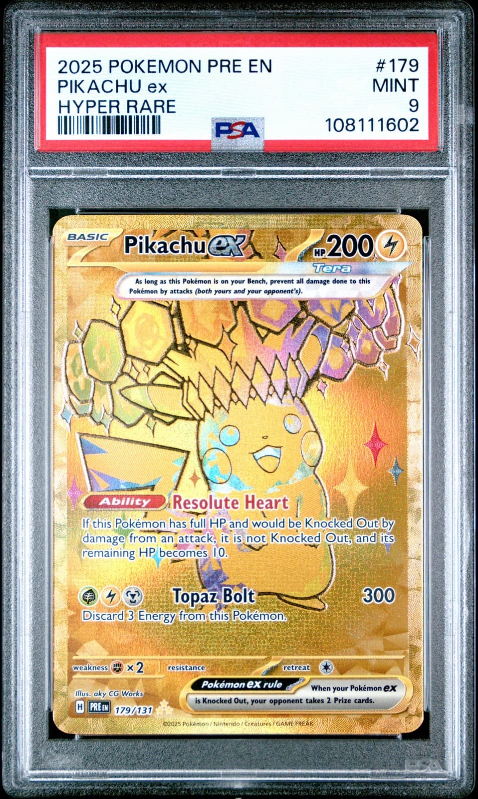 2025 Pokemon Prismatic Evolutions 179/131 Pikachu Ex Hyper Rare PSA 9