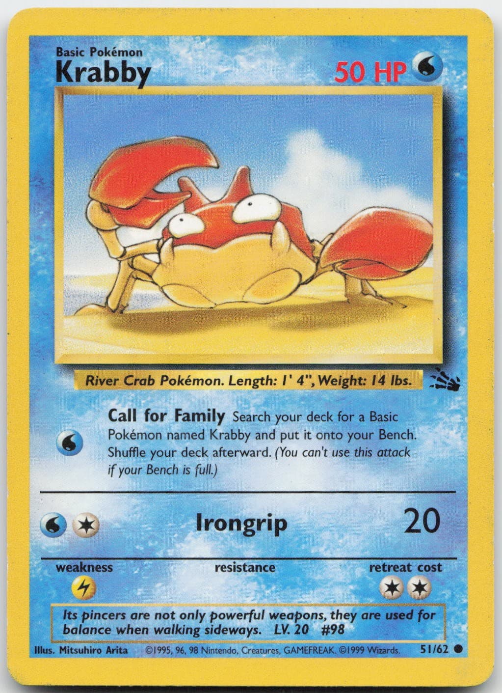 Krabby 51/62 Common Fossil Pokemon Unlimited Lightly Played
