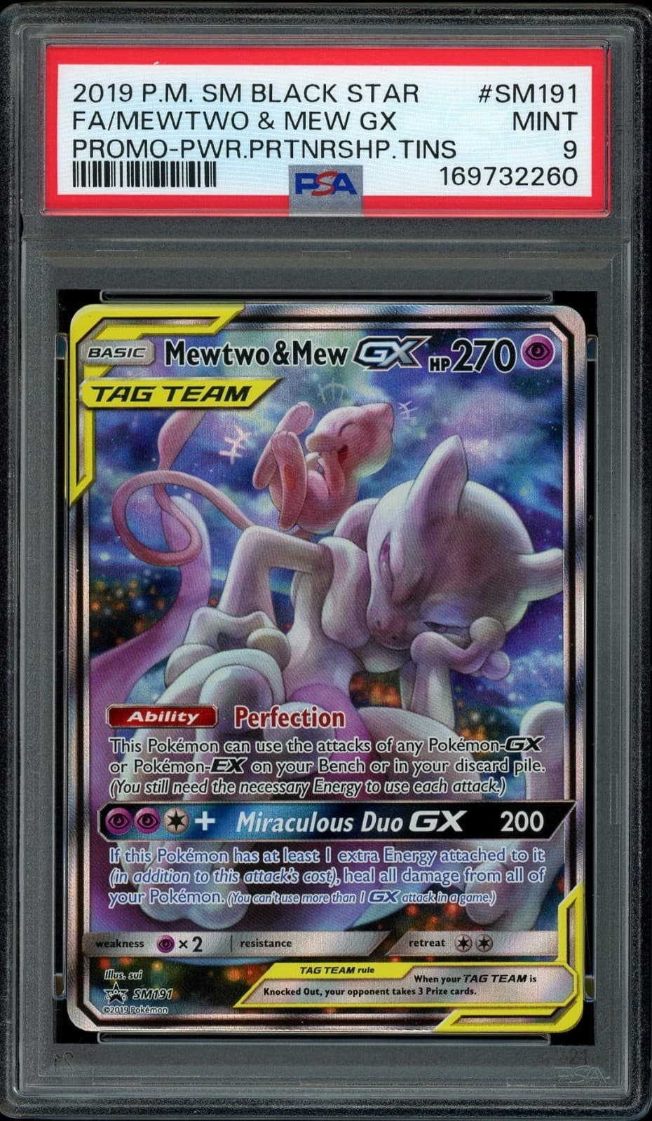 Pokemon PSA 9 Mewtwo & Mew GX Tag Team SM191 Sun & Moon Promo Card Mint