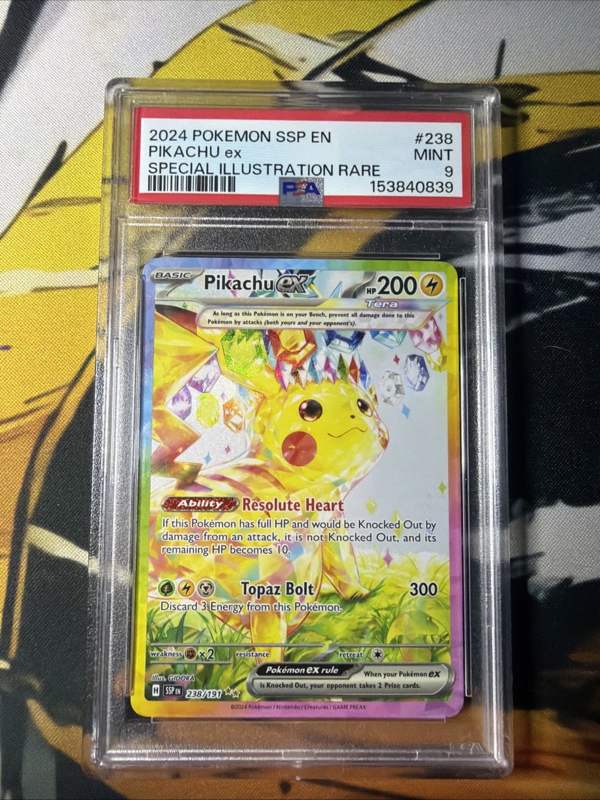 PSA 9 MINT Condition Pikachu Surging Sparks 238/191 SIR
