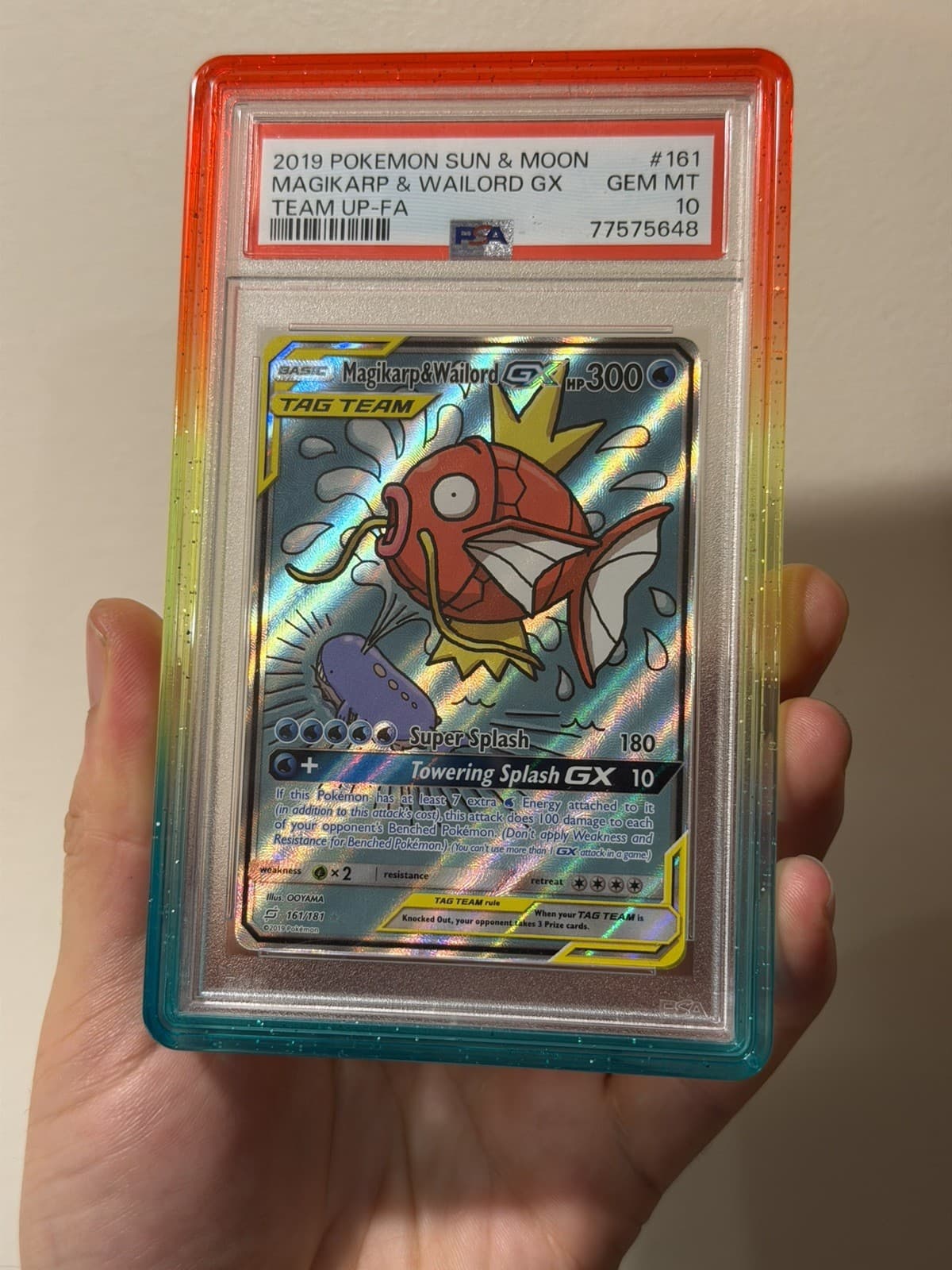 2019 POKEMON SUN & MOON TEAM UP #161 FULL ART/MAGIKARP & WAILORD GX PSA 10