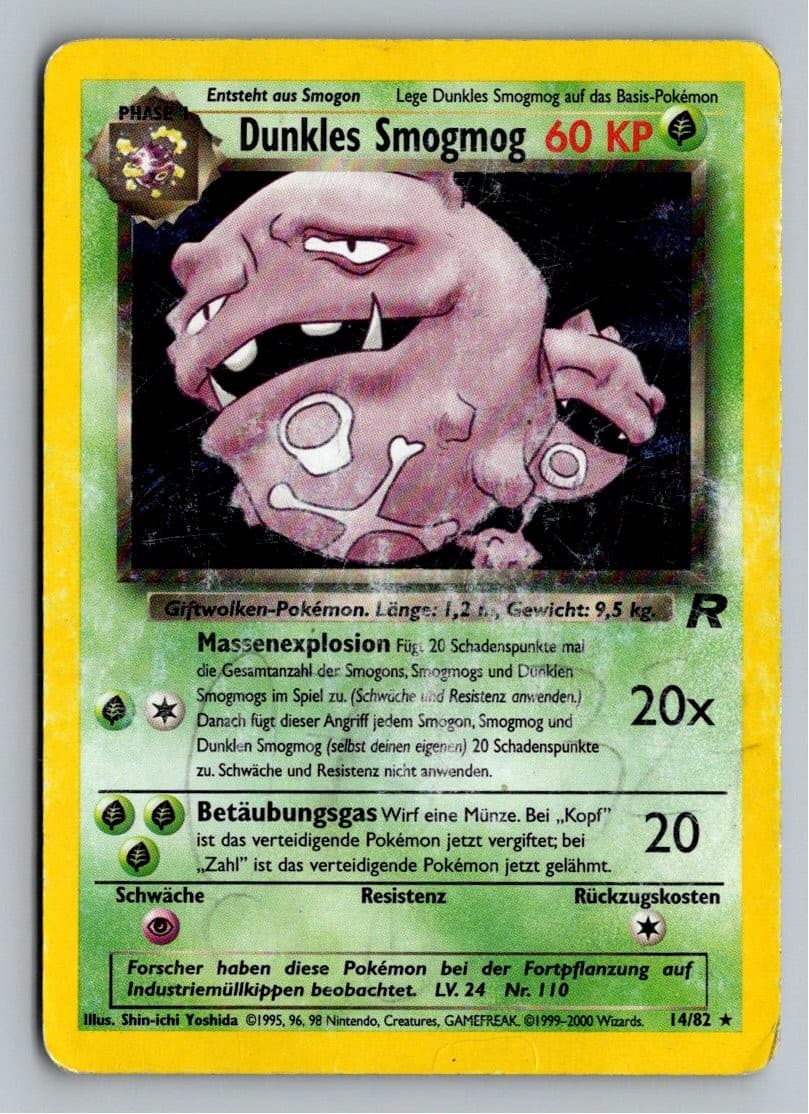 Dunkles Smogmog 14/82 Team Rocket Holo Deutsch Pokemon 2000 Sammelkarte