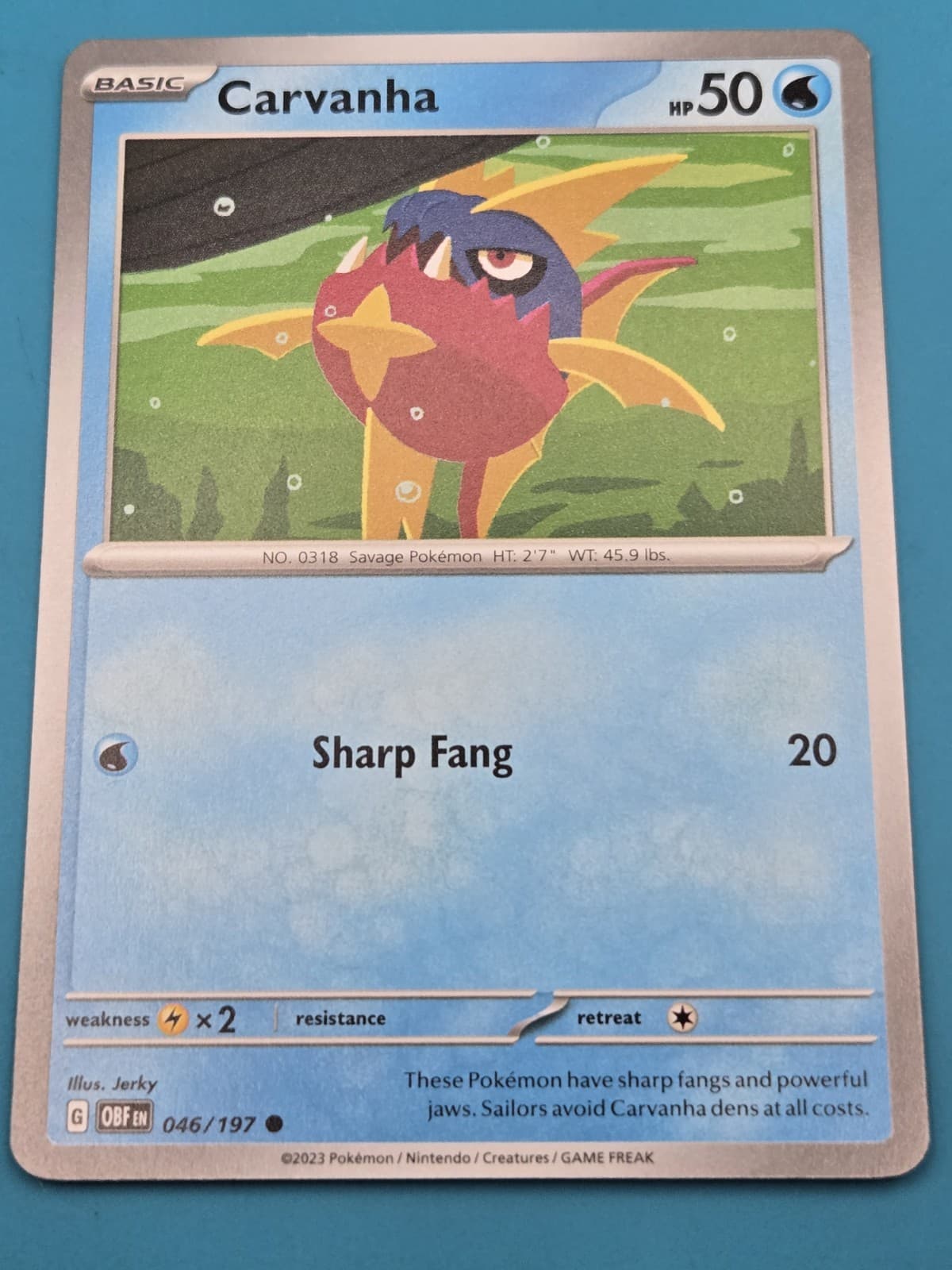 Carvanha 046/197 Common Obsidian Flames Pokemon Regular NM