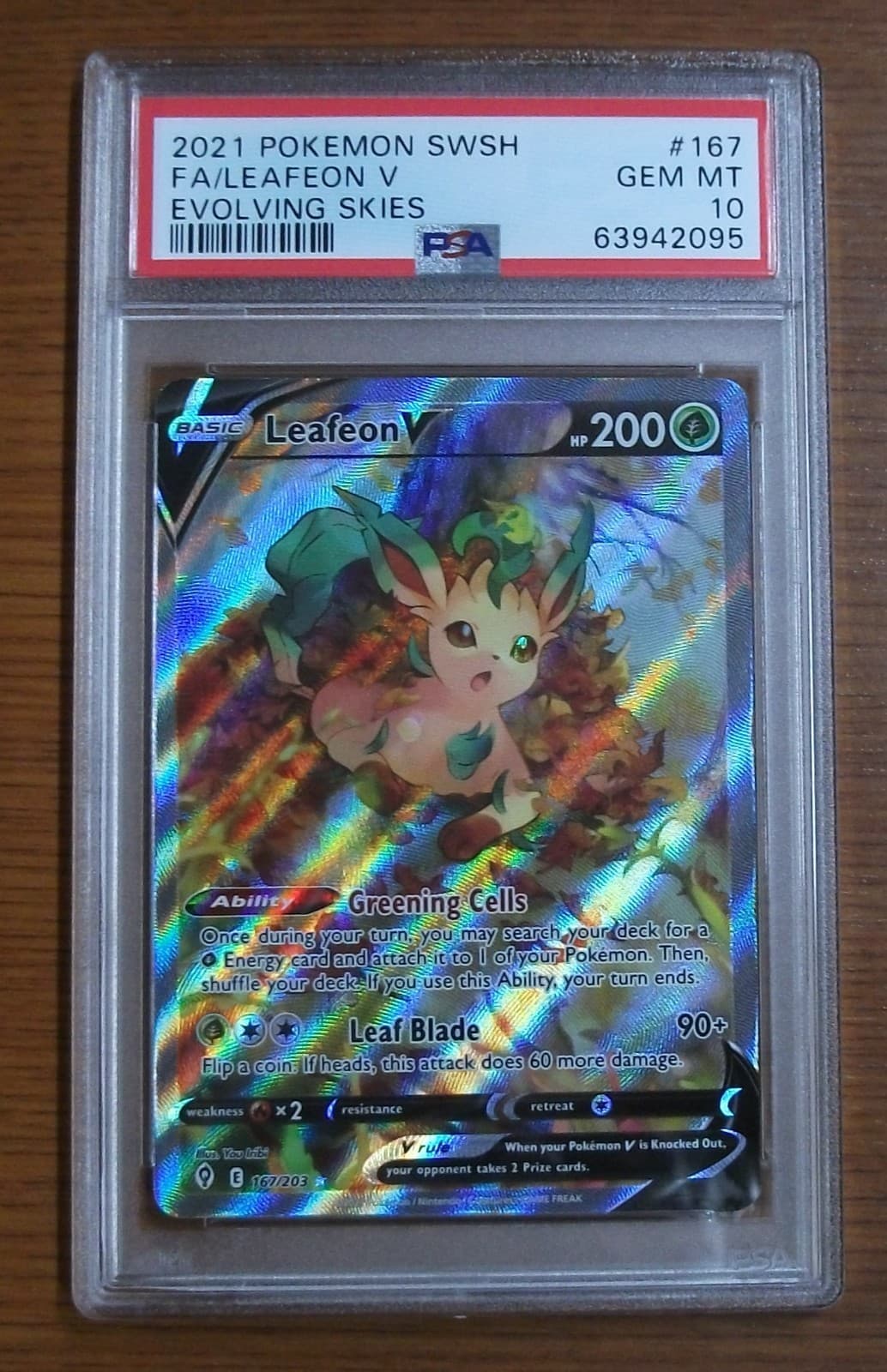 PSA 10 Gem Mint Leafeon V  Alternate Art 167/203 Evolving Skies Pokemon TCG