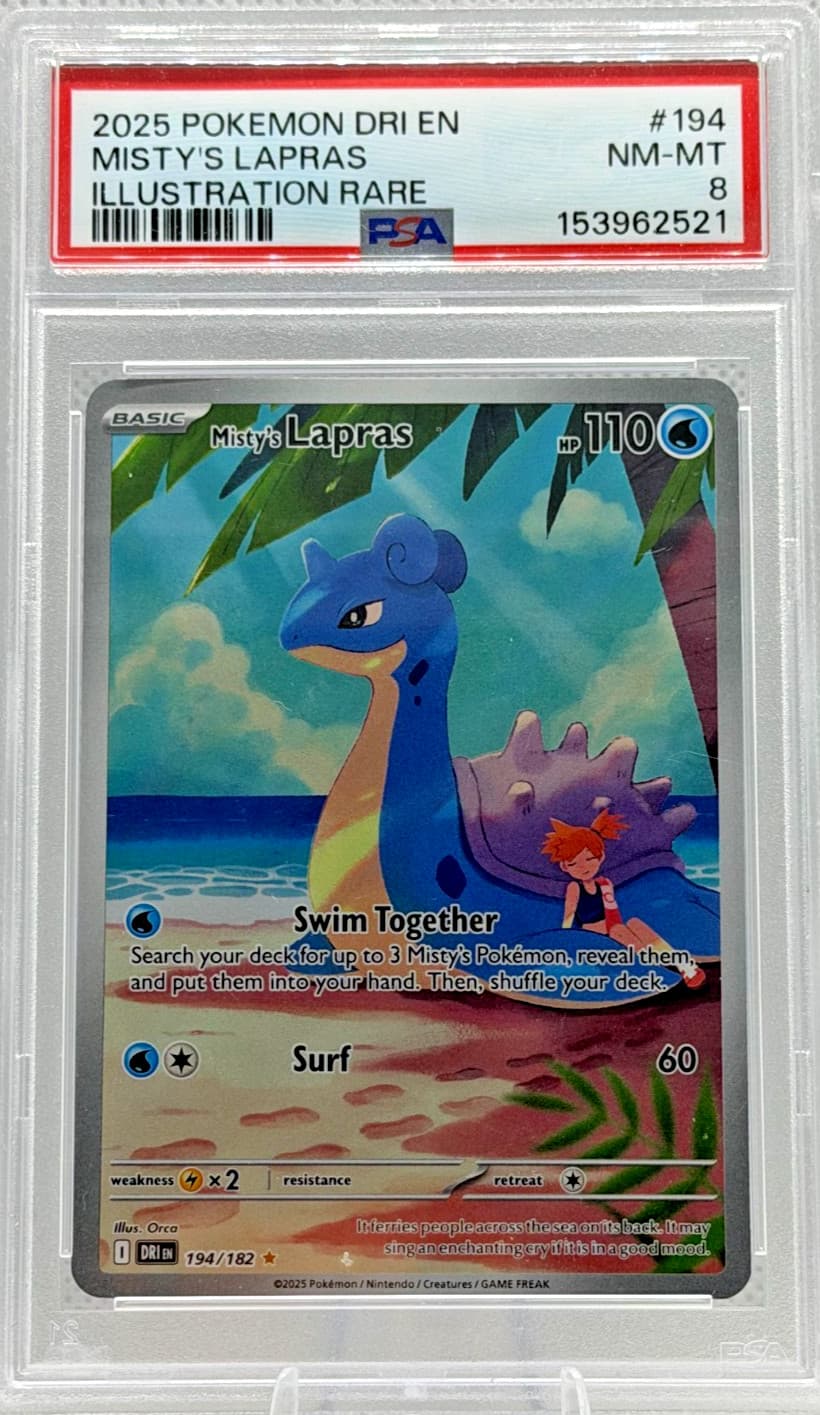 2025 POKEMON DRI EN-DESTINED RIVALS ILLUSTRATION RARE #194 MISTY'S LAPRAS PSA 8