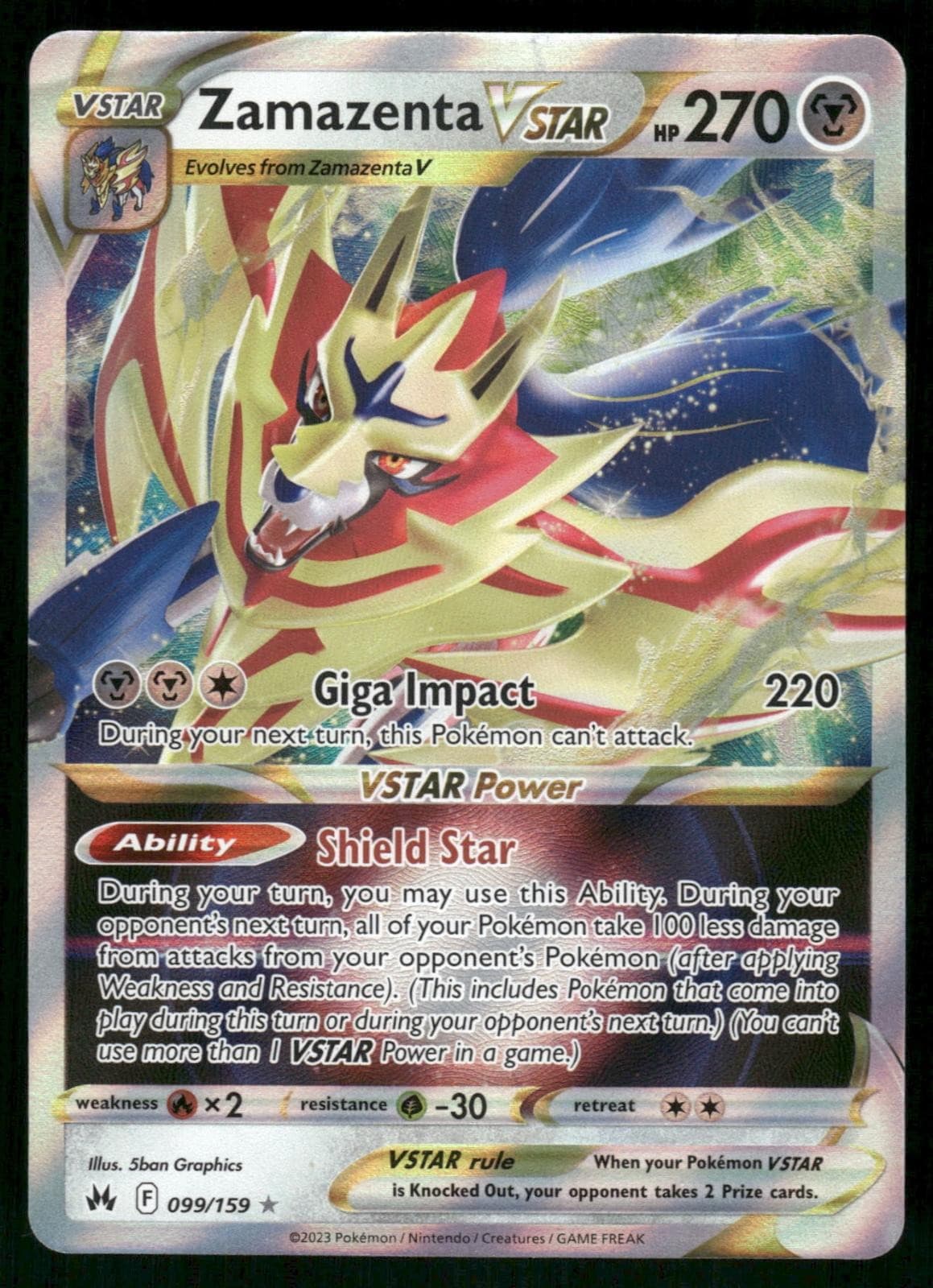Zamazenta VSTAR 099/159 Holo Ultra Rare Crown Zenith Pokemon Near Mint