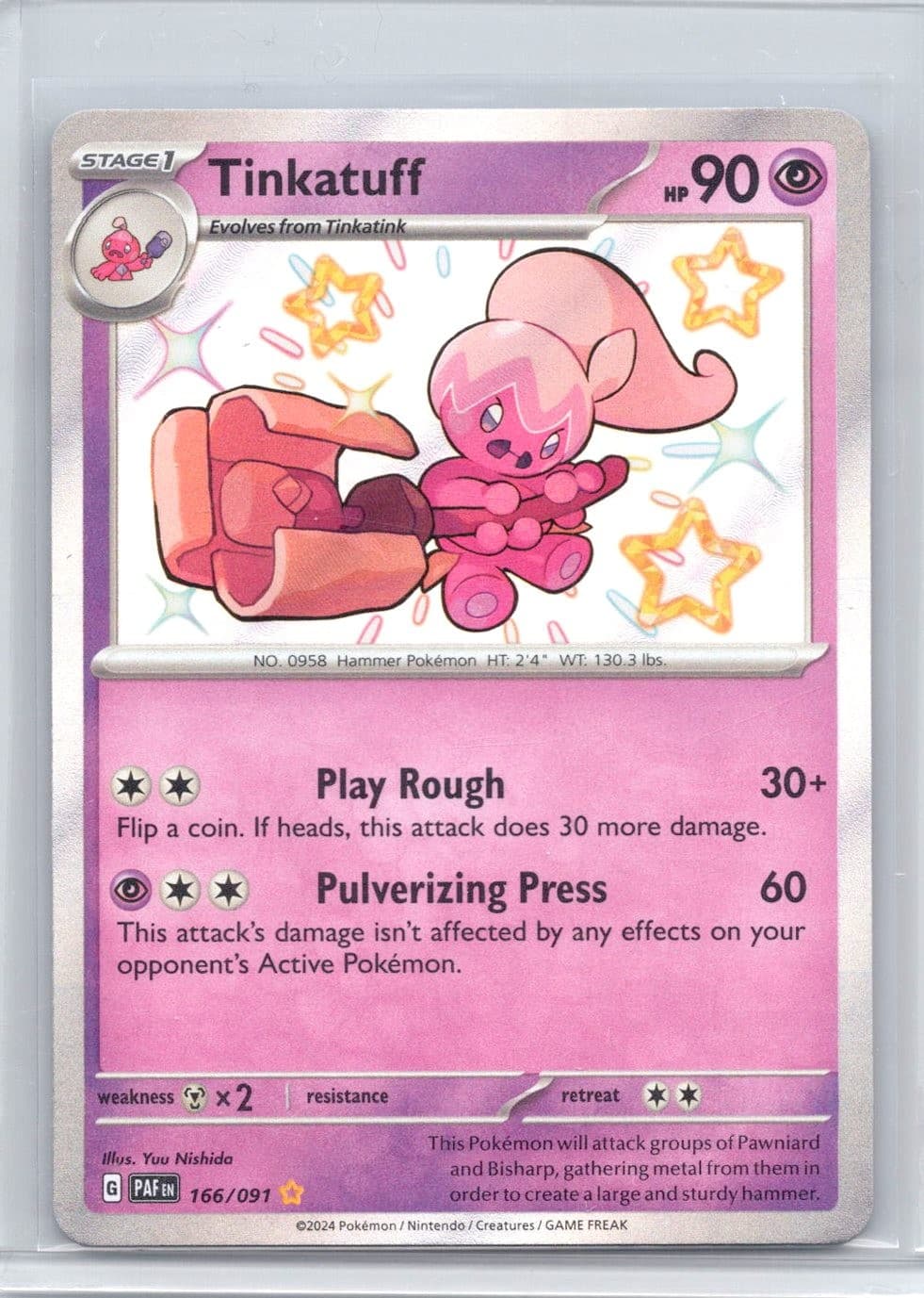 Tinkatuff 166/091 Shiny Rare Paldean Fates Pokemon Holo Near Mint