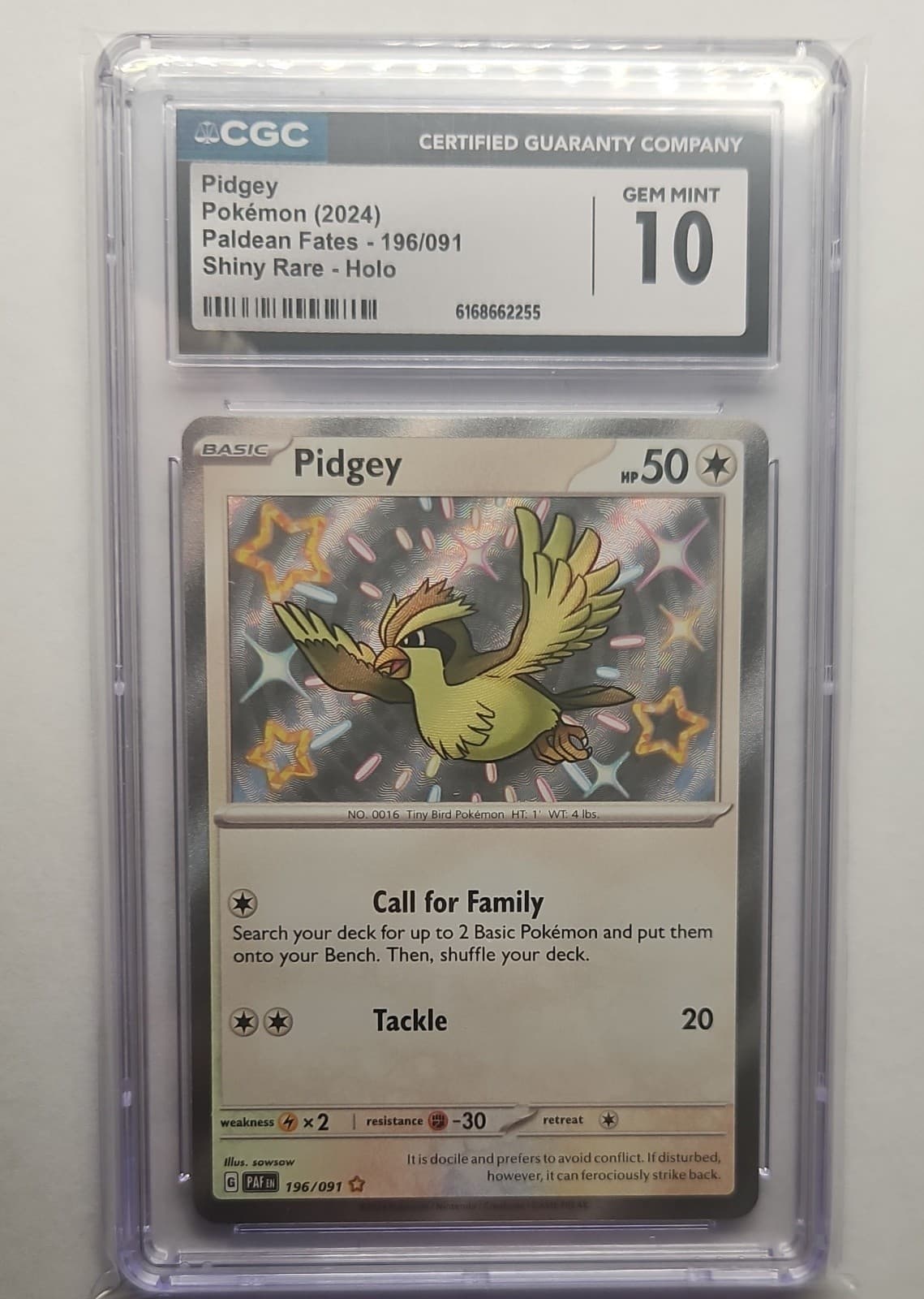 Pidgey 196/091 SV: Paldean Fates Holo CGC GEM MINT 10