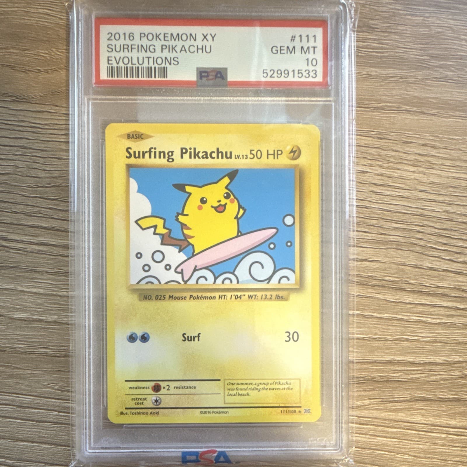 2016 Pokémon TCG Evolutions Surfing Pikachu 111/108 Secret Rare PSA 10
