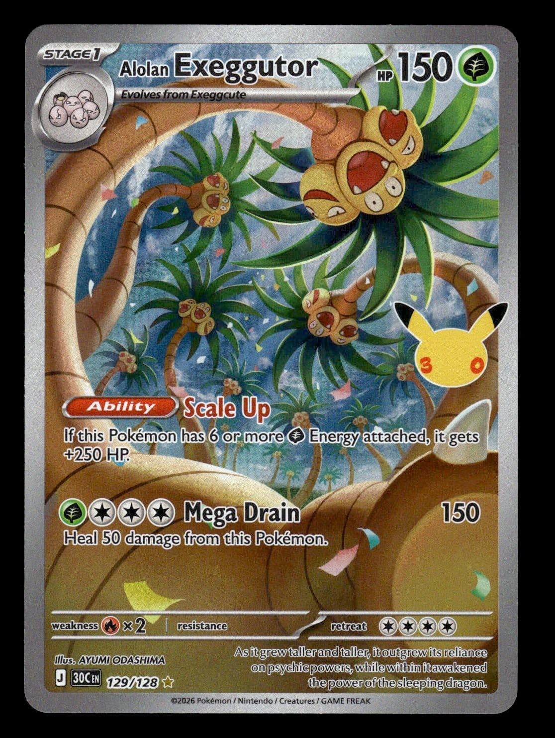 Pokemon Alolan Exeggutor Holofoil ME: 30th Celebration - 129/128