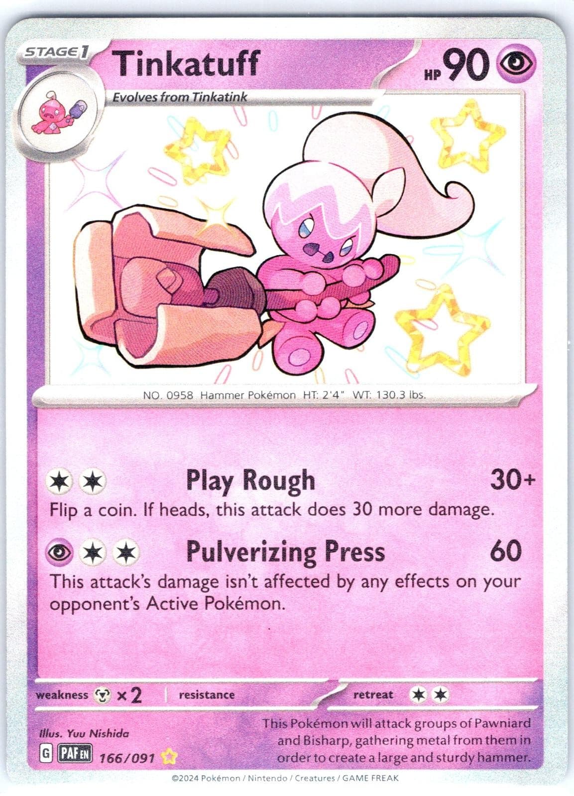 Tinkatuff 166/091 Shiny Rare Paldean Fates Pokemon Holo Near Mint