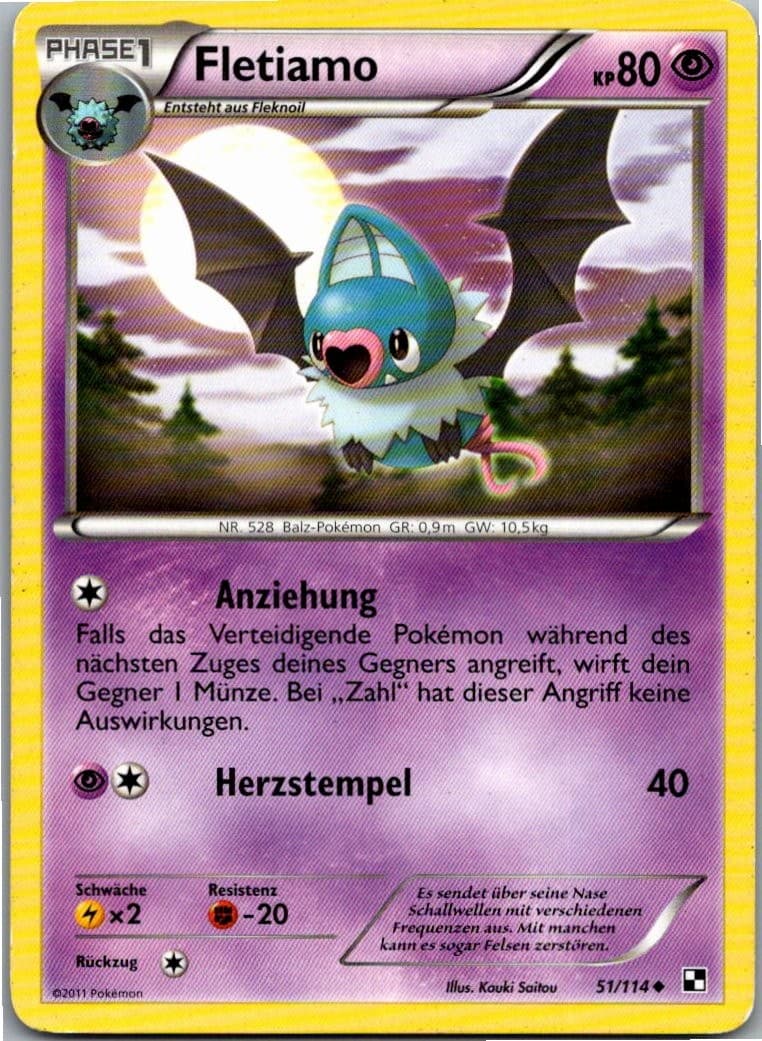 Pokemon Fletiamo 51/114 Schwarz & Weiß Deutsch