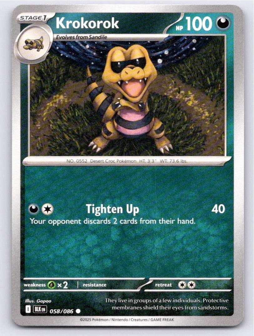 2025 POKEMON KROKOROK BLACK BOLT 058/086 C NM A55977 FREE S&H