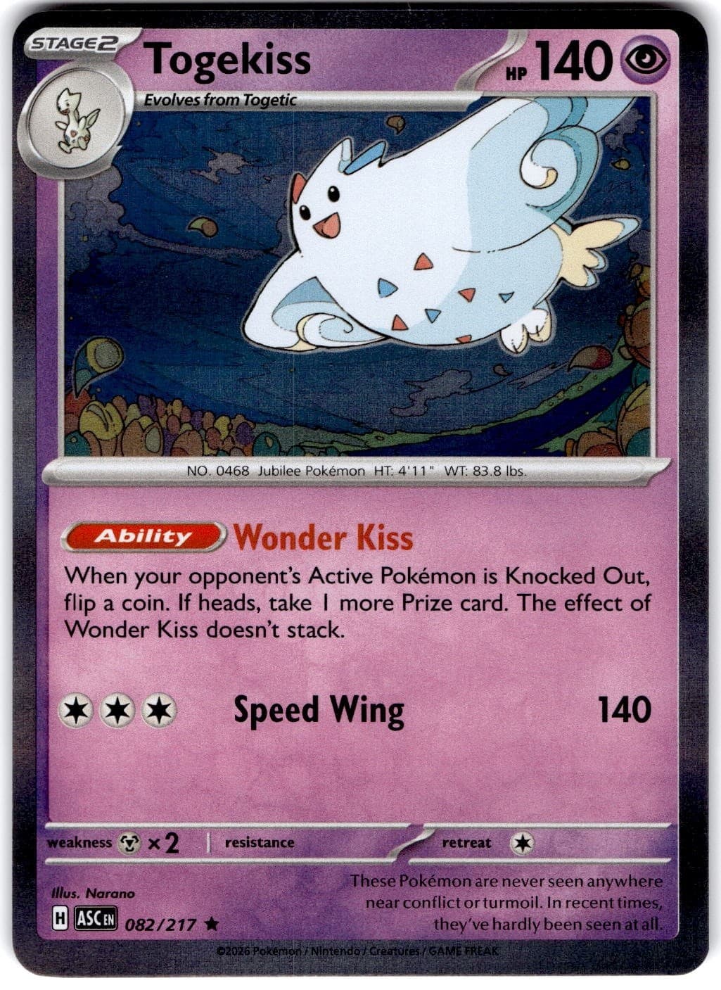 Pokemon Togekiss Ascended Heroes 82/217 Normal Holo Near Mint English