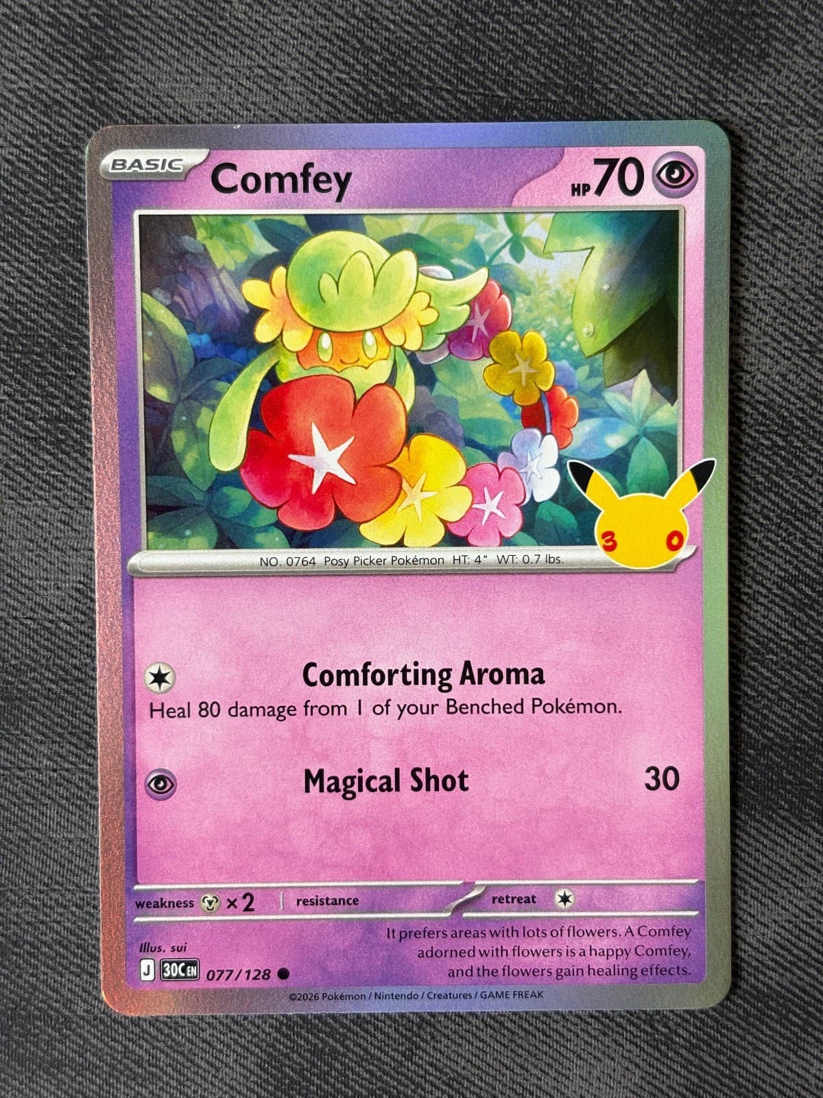 Comfey 077/128 ME: 30th Celebration Pokemon Holo Near Mint