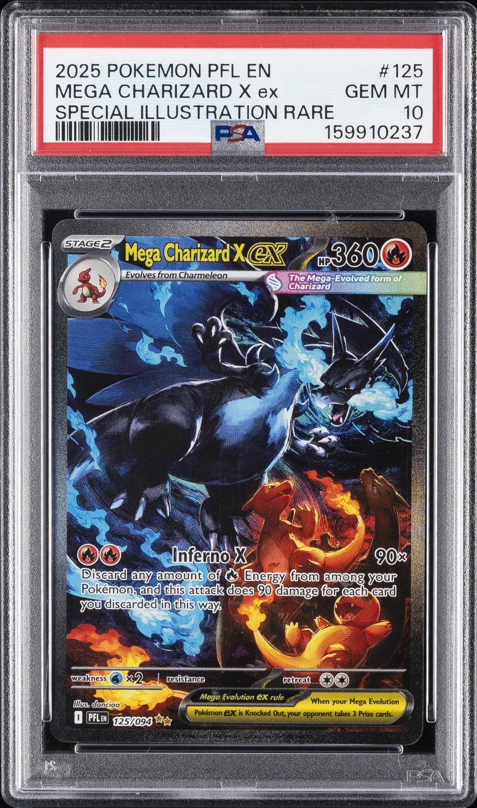 2025 POKEMON PFL EN-PHANTASMAL FLAMES #125 MEGA CHARIZARD X EX PSA 10