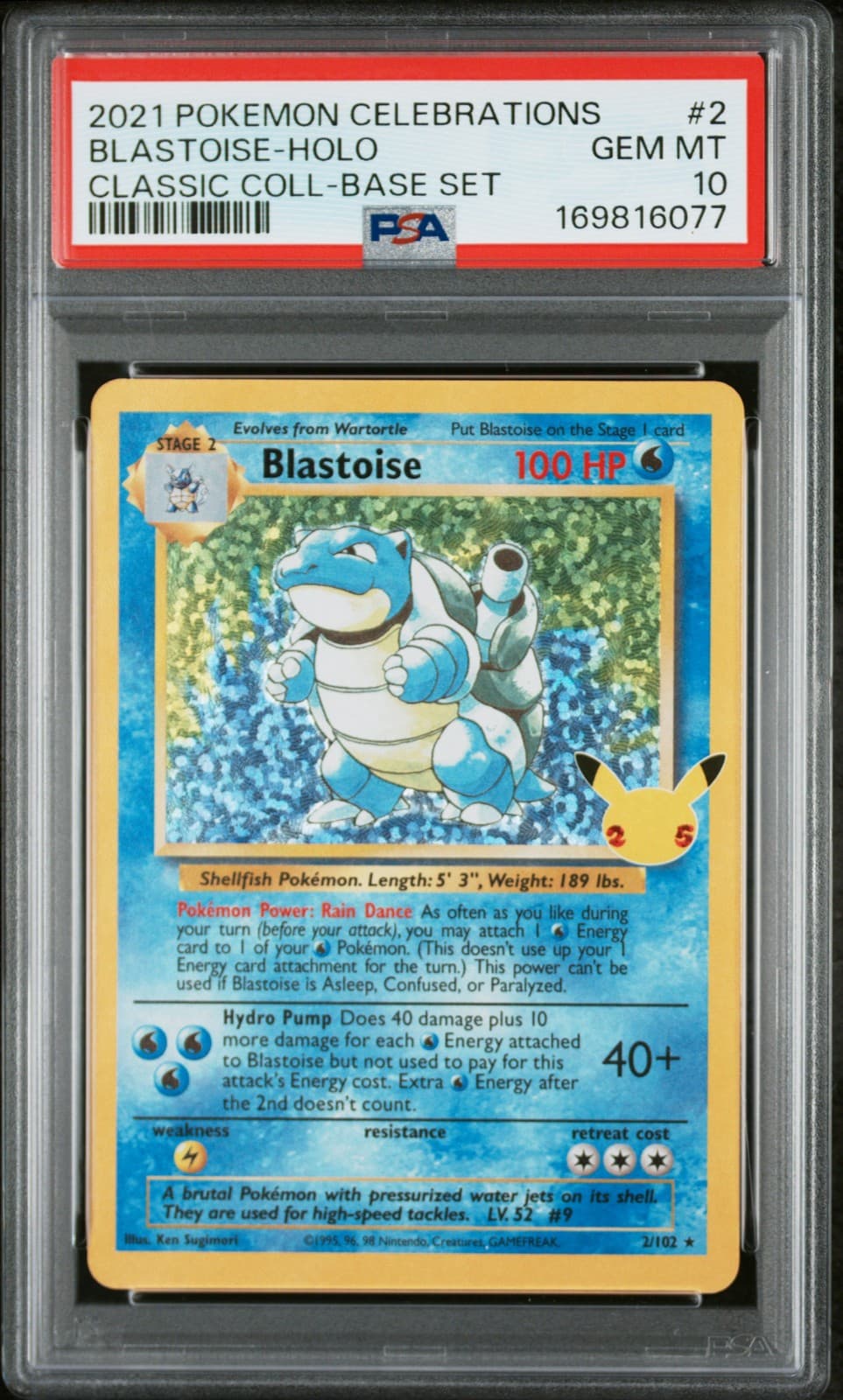 2021 POKEMON CELEBRATIONS CLASSIC COLLECTION #2 BLASTOISE-HOLO PSA 10