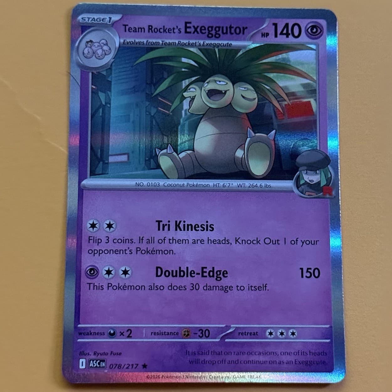 Pokemon Team Rocket's Exeggutor Ascended Heroes 78/217 Normal Holo Near Mint