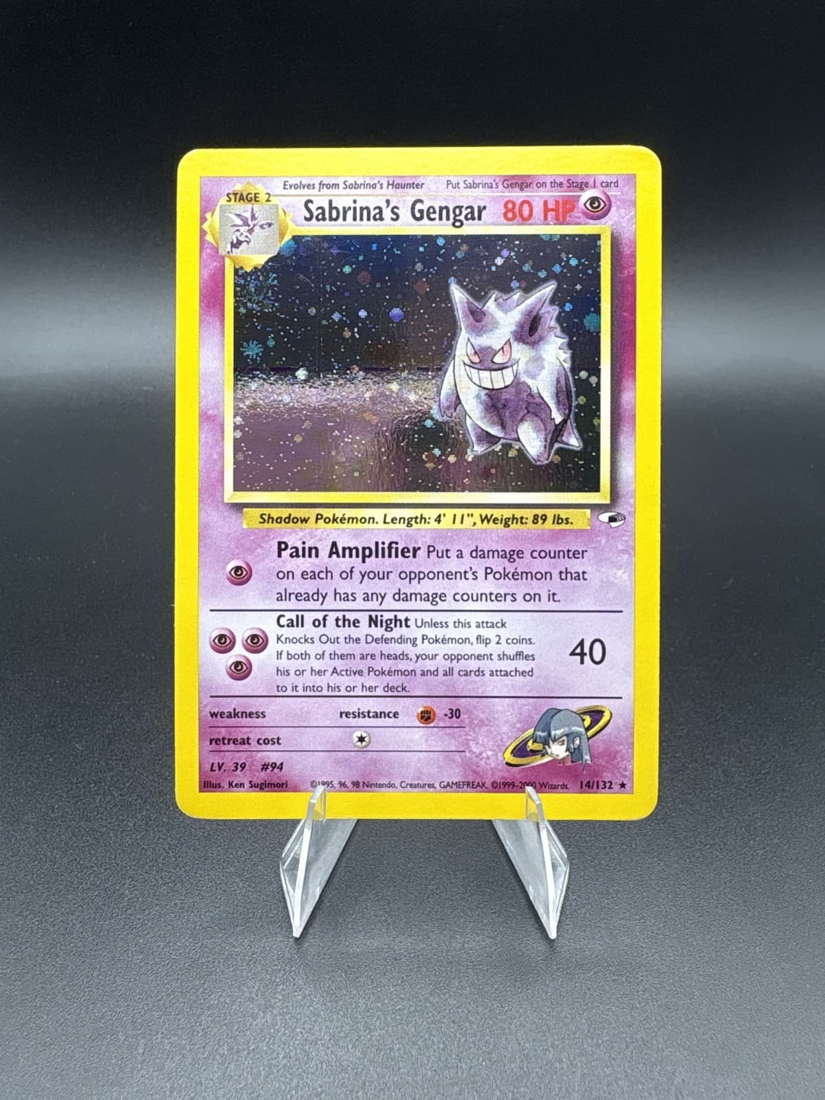 [SWIRL] 2000 Pokemon Gym Heroes Sabrina's Gengar 14/132 Holo [LP]